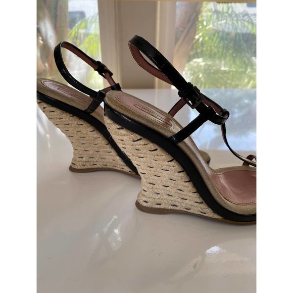 ALAÏA Black Leather Espadrille Wedge Sandal - Picture 9 of 15